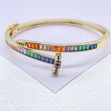 Load image into Gallery viewer, 18k GoldFilled Nail Structure Cuff Bracelet with Colorful Baguette Stones