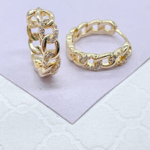 Load image into Gallery viewer, 18k Gold Filled Chain Link Huggie Earring With CZ Stones
