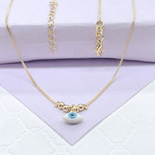 Load image into Gallery viewer, 18k Gold Filled Box Chain with Light Blue Evil Eye Charm