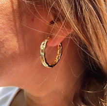 Load image into Gallery viewer, 18k Gold Filled Slim Link Hoops Patterned With CZ Stones