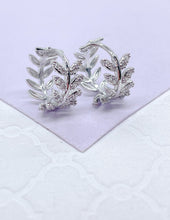 Load image into Gallery viewer, 18k Gold Filled Pave Leaf Huggie Earring