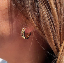 Load image into Gallery viewer, 18k Gold Filled Slim Link Hoops Patterned With CZ Stones