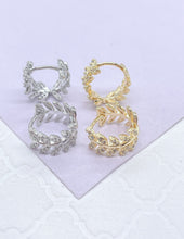 Load image into Gallery viewer, 18k Gold Filled Pave Leaf Huggie Earring