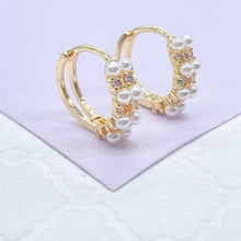 Load image into Gallery viewer, 18k Gold Filled Paired Pearl Beaded Earring With Patterned CZ Stone