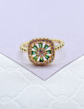 Load image into Gallery viewer, 18k Gold Filled Adjustable Beaded Ring With Colorful Stones With Cz Round Stone in Center