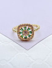 Load image into Gallery viewer, 18k Gold Filled Beaded Ring: Adjustable Colorful CZ Stone