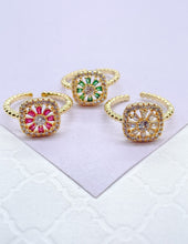 Load image into Gallery viewer, 18k Gold Filled Adjustable Beaded Ring With Colorful Stones With Cz Round Stone in Center