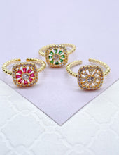Load image into Gallery viewer, 18k Gold Filled Beaded Ring: Adjustable Colorful CZ Stone