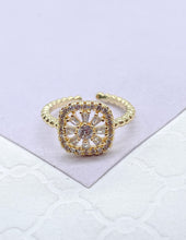 Load image into Gallery viewer, 18k Gold Filled Adjustable Beaded Ring With Colorful Stones With Cz Round Stone in Center
