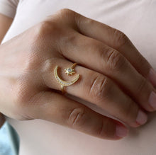 Load image into Gallery viewer, 18k Gold Filled Adjustable Star With Moon Ring