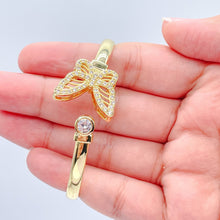 Load image into Gallery viewer, 18k GoldFilled Smooth Plain Cuff Bracelet With Large CZ Butterfly & Zirconia Stone Ends