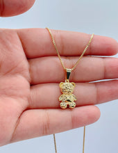 Load image into Gallery viewer, 18k Gold Filled Texture Engraved With Cz Stone Bear Pendant
