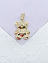 Load image into Gallery viewer, 18k Gold Filled Texture Engraved With Cz Stone Bear Pendant