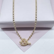 Load image into Gallery viewer, 18k Gold Filled 3mm Beaded Necklace Featuring Toggle Heart Clasp