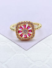 Load image into Gallery viewer, 18k Gold Filled Adjustable Beaded Ring With Colorful Stones With Cz Round Stone in Center