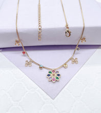 Load image into Gallery viewer, 18k Gold Filled Box Chain Choker: Colorful CZ Flower Charm