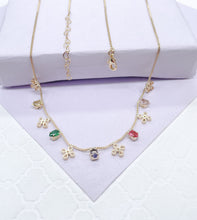 Load image into Gallery viewer, 18k Gold Filled Dainty Box Chain Choker With Colorful CZ and Flower Charms