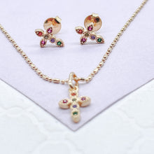 Load image into Gallery viewer, 18k Gold Filled Cross Charm Earrings: Colorful Dainty Jewelry