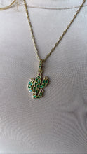 Load image into Gallery viewer, 18k Gold Filled Catcus Plant Pendant With Green CZ and small Magenta CZ Stones