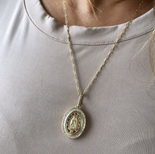 Load image into Gallery viewer, 18k Gold Filled Virgen Guadalupe Locket Pendant With Crowned CZ Stones
