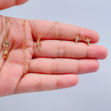 Load image into Gallery viewer, 18k Gold Filled Cross Charm Earrings: Colorful Dainty Jewelry