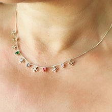 Load image into Gallery viewer, 18k Gold Filled Dainty Box Chain Choker With Colorful CZ and Flower Charms
