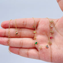 Load image into Gallery viewer, 18k Gold Filled Dainty Box Chain Choker With Colorful CZ and Flower Charms