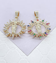 Load image into Gallery viewer, 18k Colorful St Jude Pendant Crowned with Multi-Color and White CZ Stones