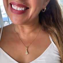 Load image into Gallery viewer, 18k Gold Filled Santa Caridad Mini Pendant Crowned With Pave CZ
