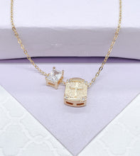 Load image into Gallery viewer, 18k Gold Filled non-closure Rosary Necklace with Baguette cut stone charm