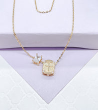 Load image into Gallery viewer, 18k Gold Filled non-closure Rosary Necklace with Baguette cut stone charm