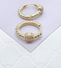 Load image into Gallery viewer, 18k Gold Filled Beaded Style With CZ Center Earrings and Ring Style