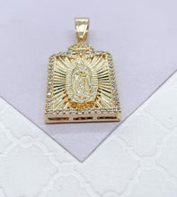 Load image into Gallery viewer, 18k Gold Filled Guadalupe Medallion Charm with CZ Stones