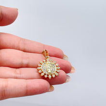 Load image into Gallery viewer, 18k Gold Filled Religious Charm Crowned with CZ Stones & Saint Jude Center