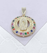 Load image into Gallery viewer, 18k Gold Filled Guadalupe & Saint Jude Medallion Charm with CZ Stone