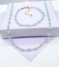 Load image into Gallery viewer, 18k Gold Filled Baby Blue Beaded Bracelet Necklace Set