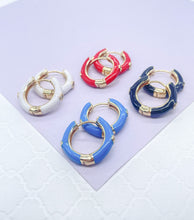 Load image into Gallery viewer, 18k Gold Filled, Colorful Huggie Hoops With Engraved Stones Available in 8 Colors
