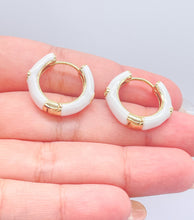 Load image into Gallery viewer, 18k Gold Filled, Colorful Huggie Hoops With Engraved Stones Available in 8 Colors