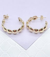Load image into Gallery viewer, 18k Gold Filled Flat Beaded Smooth Open Hoop Earring