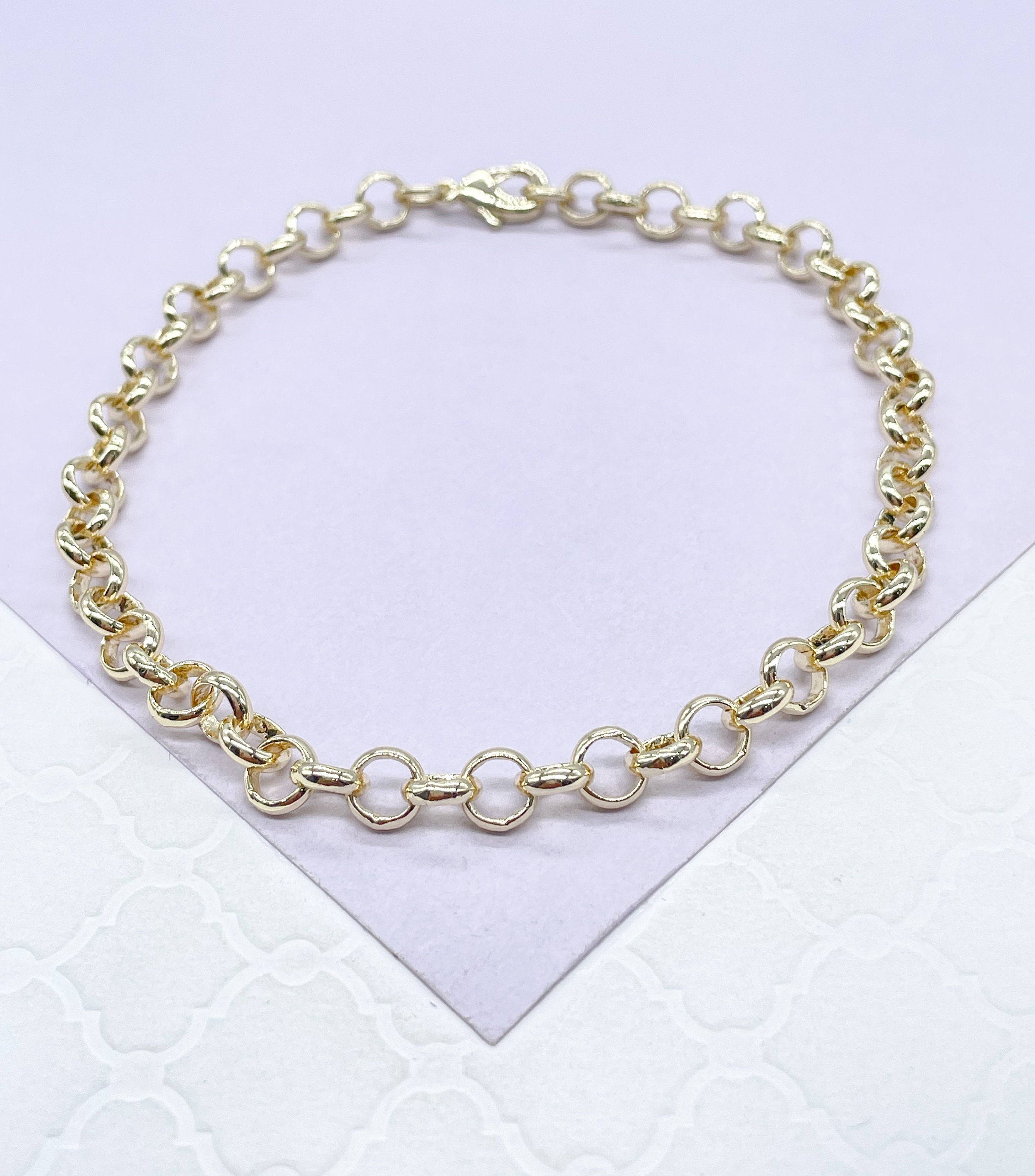 18k Gold Filled 4mm Dainty Rolo Chain and Bracelet