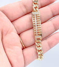 Load image into Gallery viewer, 7mm 18k Gold Filled Unisex ID Cuban Link Bracelet with Engraved Edge Pattern