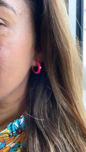 Load image into Gallery viewer, 18k Gold Filled, Colorful Huggie Hoops With Engraved Stones Available in 8 Colors