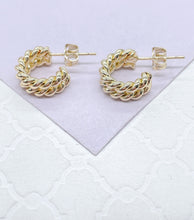 Load image into Gallery viewer, 18k Gold Filled Double Dainty Row Twisted Pushback Open Hoop Earring C-Hoop