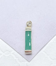 Load image into Gallery viewer, 18k Gold Filled Light Emerald Green Baguette Cut Bar Pendant