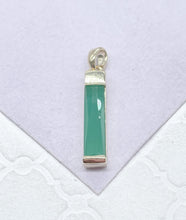 Load image into Gallery viewer, 18k Gold Filled Light Emerald Green Baguette Cut Bar Pendant