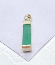 Load image into Gallery viewer, 18k Gold Filled Light Emerald Green Baguette Cut Bar Pendant