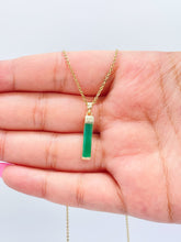 Load image into Gallery viewer, 18k Gold Filled Light Emerald Green Baguette Cut Bar Pendant