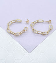 Load image into Gallery viewer, 18k Gold Filled Rough Textured Paper Clip Open Hoop Earring