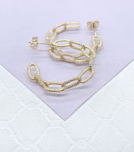 Load image into Gallery viewer, 18k Gold Filled Rough Textured Paper Clip Open Hoop Earring