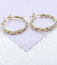 Load image into Gallery viewer, 18k Gold Filled Dual Rowed Textured/Beaded Open Hoops